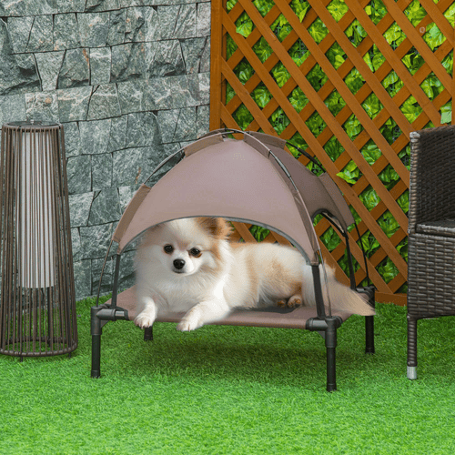 Nuzzle elevated outdoor dog bed with UV canopy — cooling raised pet cot for summer