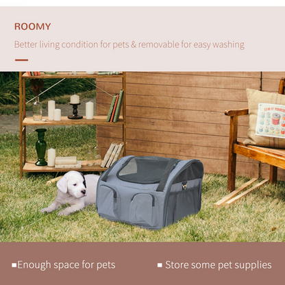 Pet travel carrier with safety straps installed in car seat — Nuzzle foldable travel bag