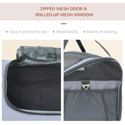 Close-up of Nuzzle pet car seat carrier mesh ventilation and locking safety clips