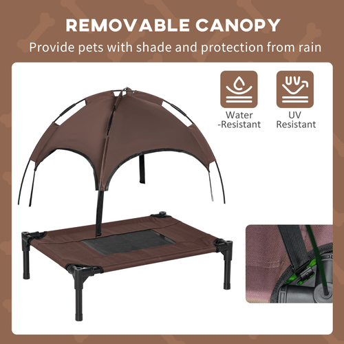 Elevated Dog Bed with Canopy – Outdoor Cooling Raised Pet Cot with UV Sun Shade