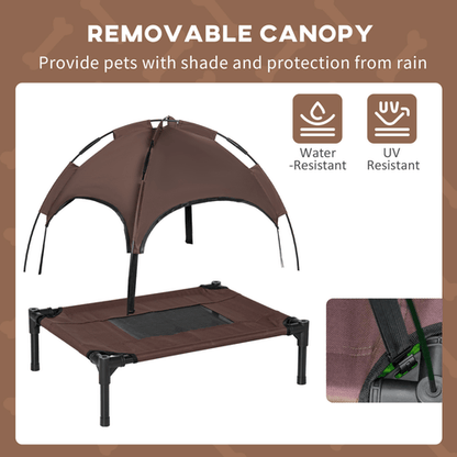 Nuzzle outdoor dog bed fully assembled with canopy — portable foldable raised pet cot