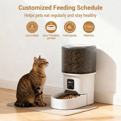Nuzzle 4L smart pet feeder close-up showing slow feed mode and food tray