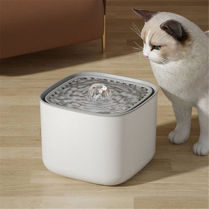 Nuzzle 3L pet water fountain with filtration system — cat drinking from circulating dispenser